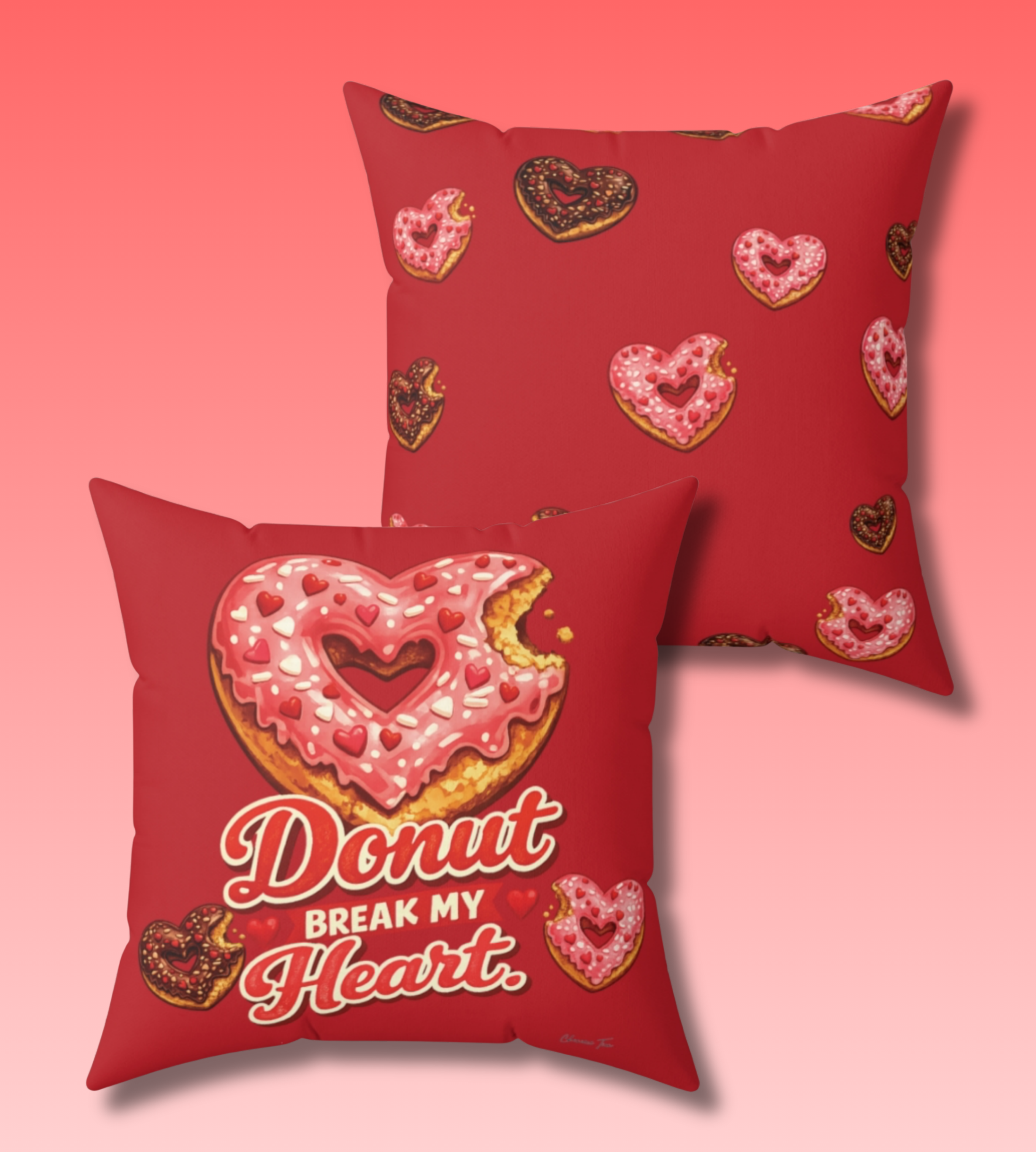 “Donut Break My Heart” Faux Suede Square Pillow
