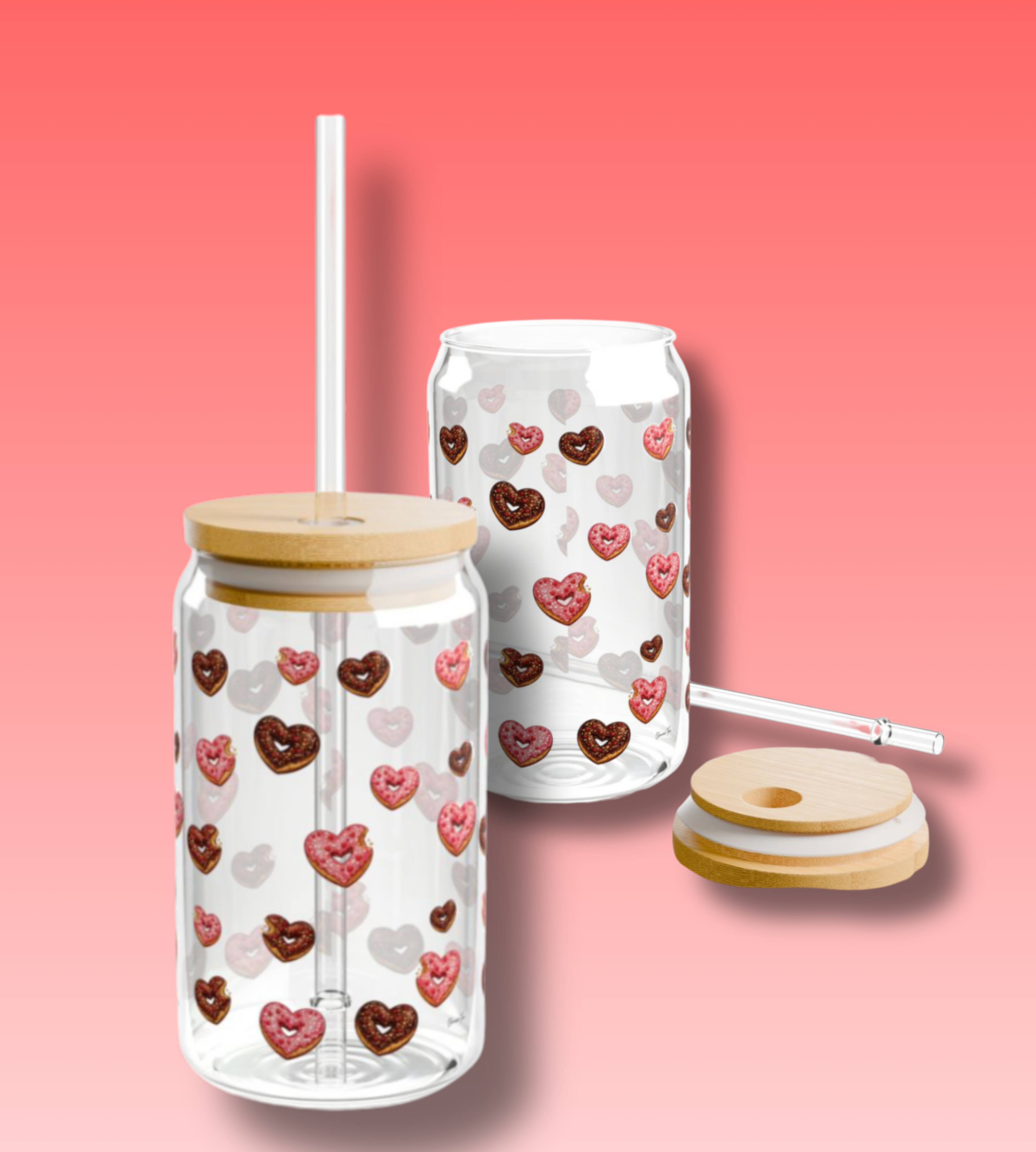 “Donut Hearts” Sipper Glass, 16oz